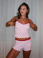 Women’s Kawaii 2 Piece Pajama Set Cherry Print Sleeveless Cami Top and Shorts Soft Sleepwear Loungewear Nightwear Outfit