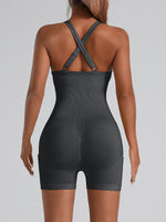 Adjustable Crisscross Back Fitness One Piece Jumpsuit Side Phone Pocket Tummy Control Athletic Yoga Bodysuit