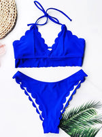 Sexy Scalloped Marble Print Bikini Women Bandeau Swimwear Female Swimsuit Two-pieces Bikini set Knotted Bather Bathing Suit Swim