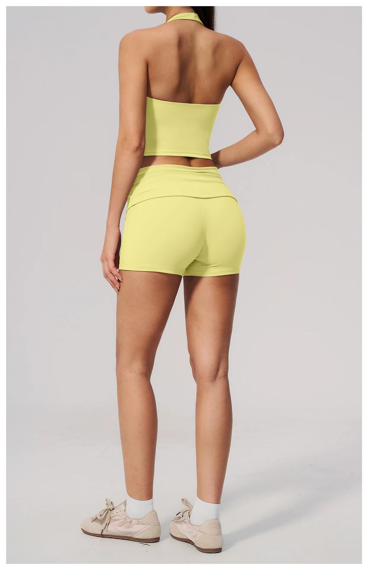 2PCS Yoga Set Women V-neck Cross Neck Shock-absorbing Sports Vest Workout Pleate Flip High Waist Shorts Gym Runing Fitness Suits