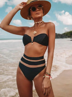 Sexy Bra Cup Bandeau Bikinis High Waist Bikini Women Swimsuit Female Swimwear Two-pieces Bikini Set Mesh Bathing Suit Swim Lady