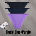 3PCS Women‘s Cotton Lace Panties Low Waist Briefs Comfortable Underwear Ladies Solid Color Underpants Girls Breathable Panty New