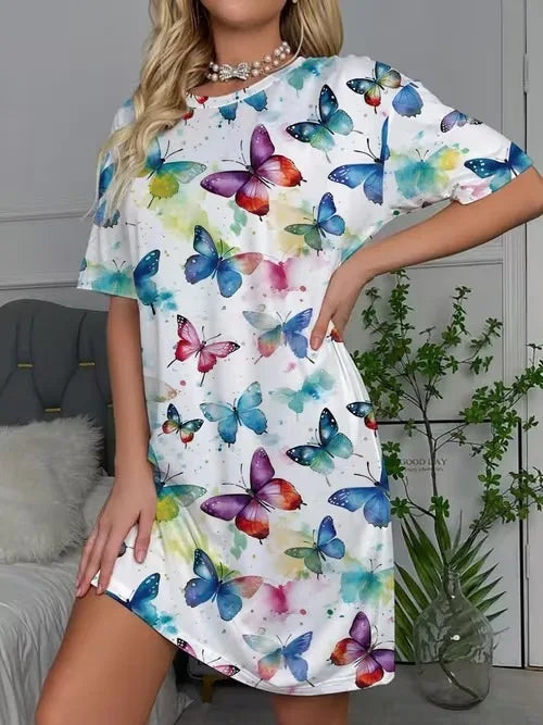 Women's Nightgown Casual Print Nightshirt Polka Dot Short Round-Neck Sleeve Loose Sleepwear Nightdress Summer Pajama
