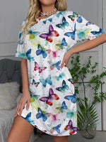 Women's Nightgown Casual Print Nightshirt Polka Dot Short Round-Neck Sleeve Loose Sleepwear Nightdress Summer Pajama