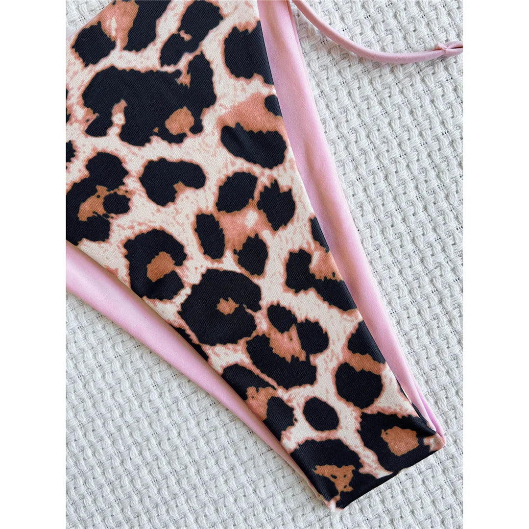 XS - L 8 Color Splicing Halter Leopard Bikini Female Swimsuit Women Swimwear Two-piece Bikini set Bather Bathing Suit Swim V3736