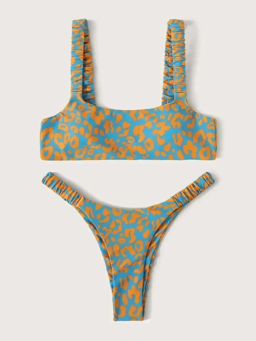 Sexy Micro Bikini Women Orange Leopard Print Push Up Padded Thong Swimsuit Female Cut Out Bathing Suit Swimwear Biquini