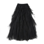 Flowy Hem Versatile Cake Skirt Women Midi Skirt Elastic High Waist Mesh Yarn Decor Long Skirt Solid Color