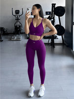Halter Neck Yoga 2Pcs Set Women Soft Stretchy Top & Long Pants Gym Wear
