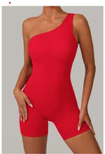 One Shoulder Women Sports Jumpsuit Sleeveless Yoga Rompers Backless Sportswear Women Workout One Piece Bodysuits Female