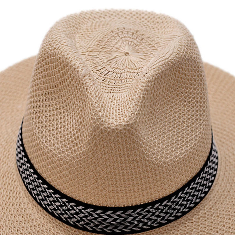 Men's Straw Woven Top Hat Wide Brim Sun Cap Summer Casual Outdoor Holiday