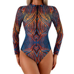 2026 Swimwear Women Long Sleeved Sun Protection One Piece Swimsuit Zip Up Print Sports Bathers Swimming Bodysuit Beach купальник