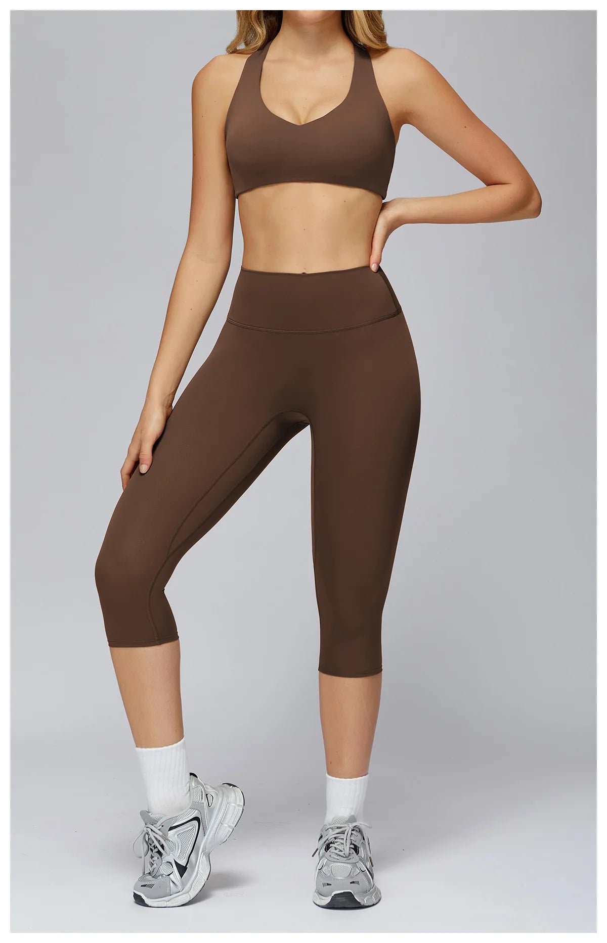 2 Pieces Yoga Set Women Sports Shirts Workout Top Fitness Suits Outdoor Gym Running Mid-length Pants Workout Clothes Tracksuits