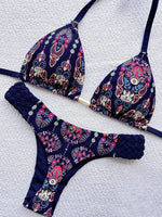 Fashion Print Halter Mini Thong High Cut Bikini Female Swimsuit Women Swimwear Two-pieces Bikini Set Bather Bathing Suit Swim