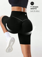 High waisted tight fitting sports shorts for women, fitness yoga pants, elastic and breathable running pants, fashionable and sl