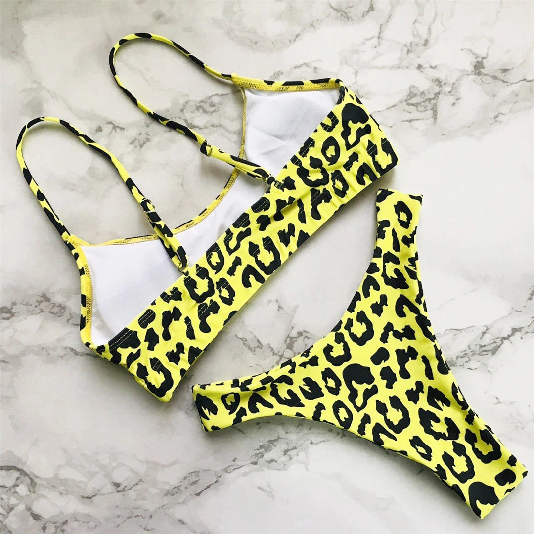 New S - XL Sexy Hot Pink Leopard Bikini Women Swimwear Female Swimsuit Two-piece Bikini set Bather Bathing Suit Swim Lady V871P