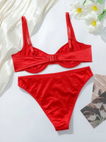 Red Sexy Satin Push Up Bra and High Waisted Panties Set - Glossy Underwear Set Lingerie set MR2938