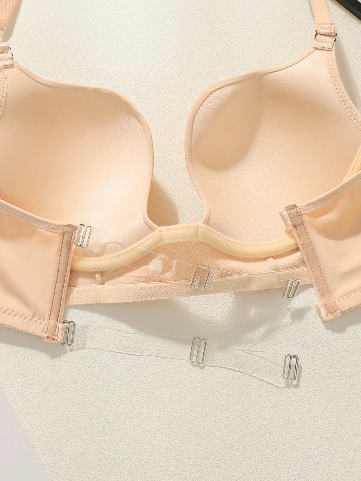 Women's neck hanging buckle sexy deep U-cup bra with steel ring gathering push up shoulder strap adjustable underwear MR3464