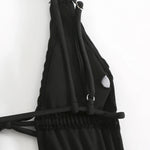 2026 New Deep V One Piece Black Swimsuit Halter Solid Color Women's Backless Bathing Suit Bandage White Swimwear For Female