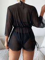Sexy Long Sleeves Cover Up Bikini Set Women White Black Push Up Mesh Dress 3 Piece Swimsuit Bathing Suit Thong Swimwear 2026