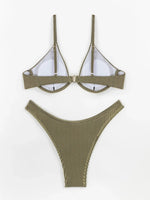 2026 New Women's Underwire Bikini Set,solid Color 2-piece Pit Striped Swimsuit,Fashion Sexy V-neck Bathing Suit with Chest Pad