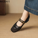 Summer Retro Style Women Mary Jane Shoes Fashion Shallow Ladies Square Soft Hollow Out Flats Sandals Shoes New 2026 Size 32-43