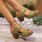 Fashion Green High Heels Sandals Women Summer 2025 Pu Leather Square Heel Sandals Slides Woman Slip-On Platform Sandalias Mujer