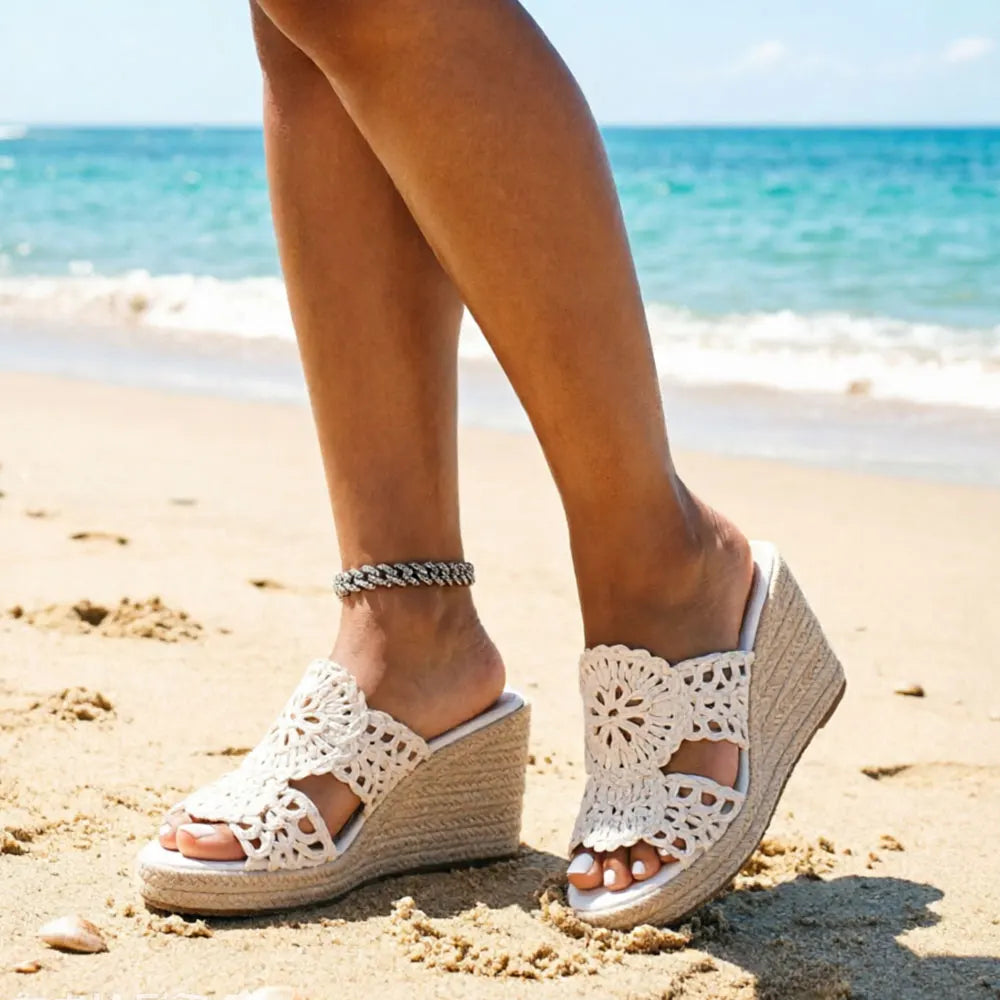 Summer Bobo Beach Mules Slipper Leisure White Espadrille Wedge Slide Sandals Slip On Platform High Heel Women Shoes EUR Size 45