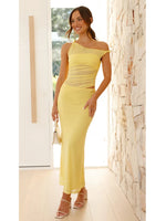 Foridol Mesh Bodycon Long Dresses Women Elegant Summer Yellow Party Dress Cut Out One Shoulder Tank Maxi Vestidos 2025 New Dress