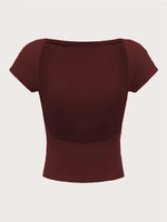 Women's O-neck Backless T-shirt Short Sleeve Solid Color Crop Top Summer Cute Baby Tee Y2K Clothes Bodycon Tunics Fashion Tank