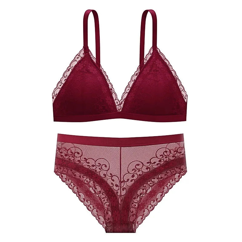 Women Lace Bra Set Push Up Bralette Low Waist Panties Female Embroidery Flora Lace Underwear Sexy Lingerie Set Female Intimates