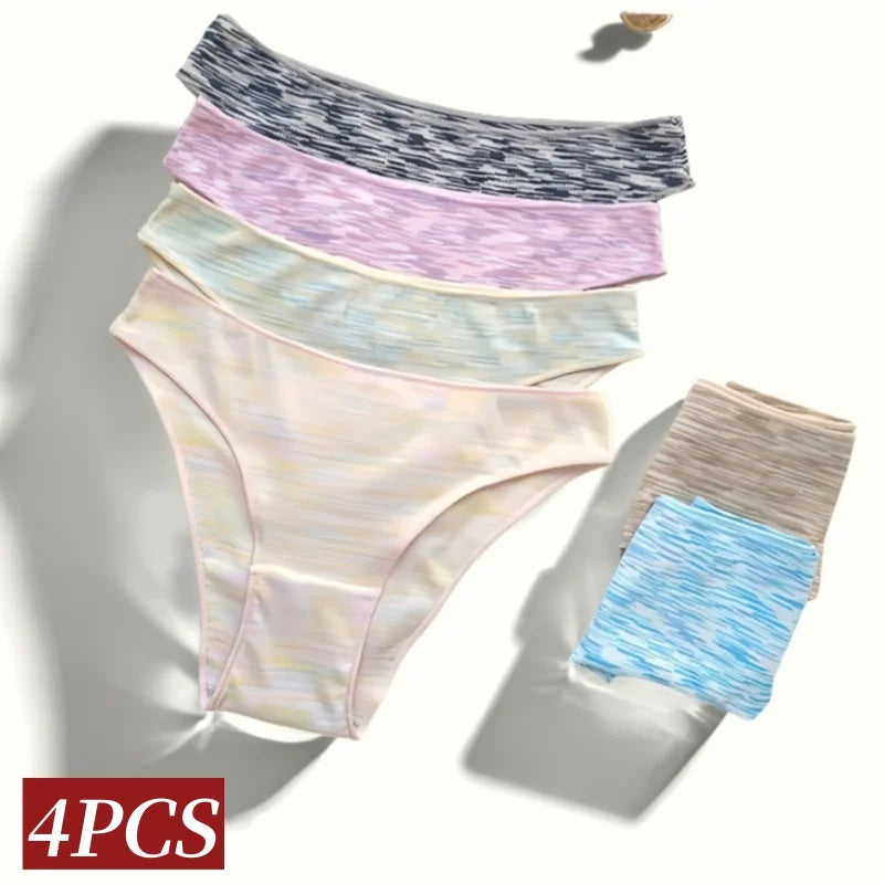 4Pcs/Set Women's Panties Low Rise Briefs Stretch Underwear Female Underpants Colorful Striped Panties Comfort Lingerie S-XL