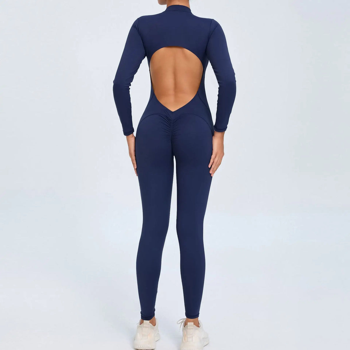 Women's Seamless Yoga Bodysuit Long Sleeve Zipper & Back Cutout Naked Feeling Quick-Dry Running Fitness Workout Jumpsuit