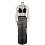 DEKA Beach Cover Up High Split Crochet Knitted Tunic Beach Dress Beach Wear Beachwear Women Long Knit Hollow Tassels Skirt Suit