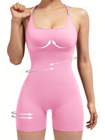 Sexy Fitness Jumpsuit Women Cross Adjustable Sports Playsuit Running One Piece Yoga Suit Scrunch Shorts Backless Set Romper