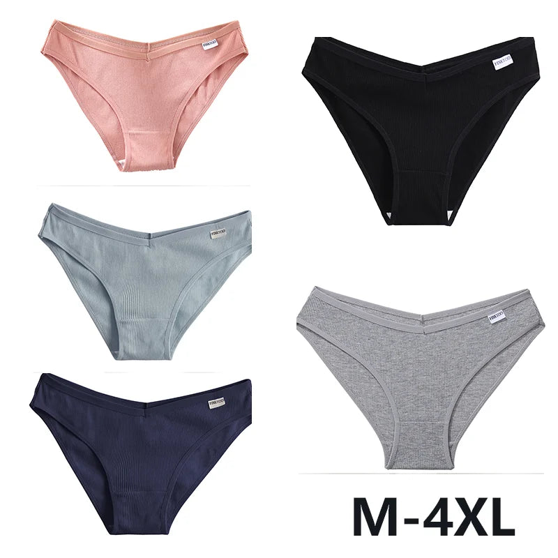 5Pcs Women Cotton Panties V-Belt Ladies Soft Female Sexy M-4XL Low-Rise Panties Bikini Underwear Comfortable Lingerie 2024