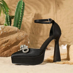2026 Sexy Satin Black Super High Heels Sandals Women Summer Crystal Bow Tie Ankle Strap Dress Party Shoes Platform Sandals