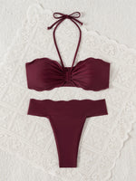 Sexy Pleate Push Up Bra Micro Bikini 2026 Women Wine Ruffles Thong Swimwear Summer Beach Bathing Suit Holiday Swimsuit Biquini