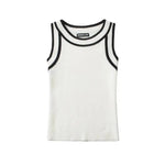 Slim-fit Color-blocked Sleeveless Tank Top For Women Spring Round-neck Slim-fit Hot Girl Knit Short Top Casual Style 77RB