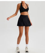 Hearuisavy 2Pcs Women's Sports Set Sun Protection Quick-Dry Tennis Skirt High Waist Yoga Flared Pants Gym Running Fitness Shorts