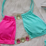 8 Colors Diamond Rhinestones Splicing Bikini Women Swimwear Female Swimsuit Two-Pieces Bikini Set Bather Bathing Suit Swim V5132