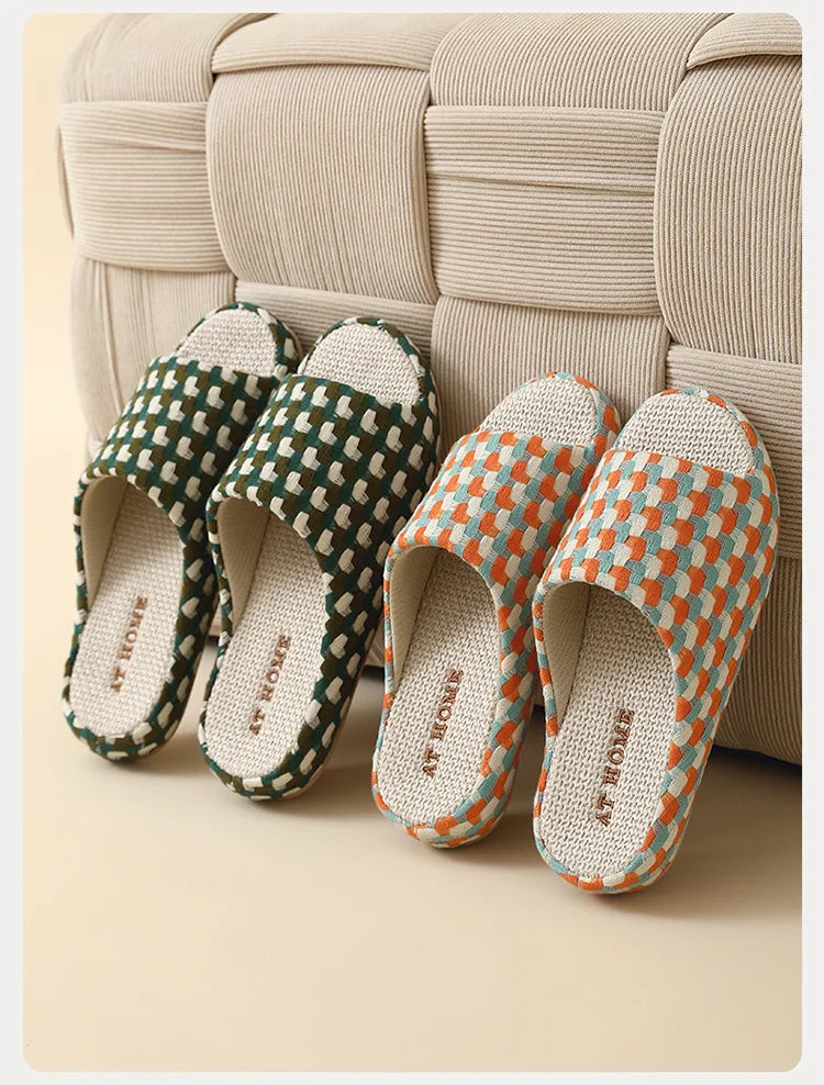 Breathable Cotton Linen Slippers For Women Men Summer Autumn House Shoes Anti-slip Keep Quiet Couples Home Floor Flax Slides