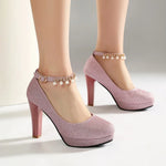 Elegant String Beads Women Wedding Shoes Bride Thin High Heels Gold Silver Pink 2026 Autumn Spring Plus Size 34-43 Lady