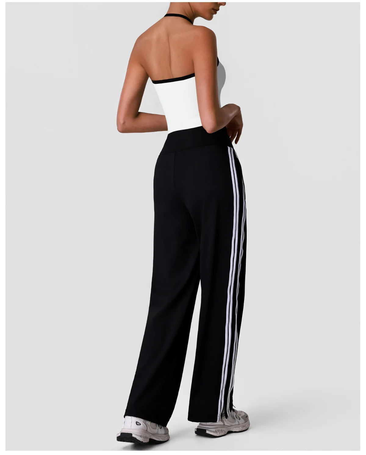 New Contrasting Striped Yoga Sets Women Hanging Neck Slim Sports Vest Gym Outfits High Waist Pocket Pants Running Fitness Suits