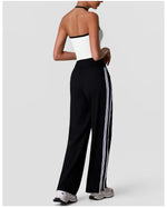 New Contrasting Striped Yoga Sets Women Hanging Neck Slim Sports Vest Gym Outfits High Waist Pocket Pants Running Fitness Suits