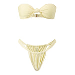 Women Summer 2-Piece Swimsuits Knot Front Strapless Bikini Bra and Elastic Bottoms Sets for Beachwear Bathing Suit
