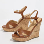 Vintage Grain Summer Ankle-strap Wedges Sandals Women Retro White High Heels Sandals Platform Sandals Comfy Walking Dress Shoes