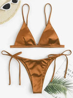 2025 Metallic Satin High Cut Brazilian Bikini Women Swimwear Female Swimsuit Two-pieces Bikini Set Bathing Suit Swim Beach Wear