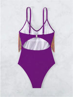 Colorful Tassel One Piece Swimsuit Women Sexy Hot Pink Push Up Tummy Control Swimwear Beach Backless Bathing Suit Monokini 2024