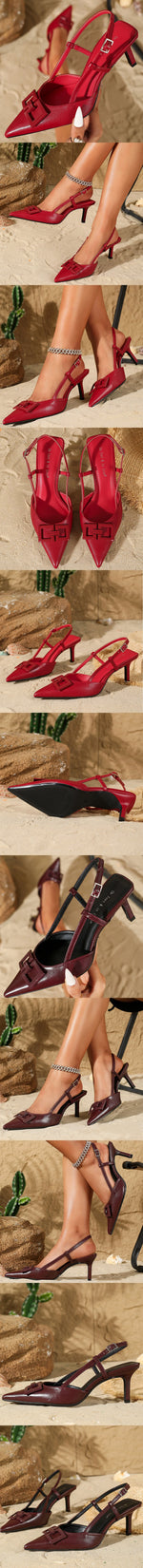 EUR Size 42 Elegant Black Kitten Heels Slingback Sandals Women Sexy Pointed Toe Red Office Lady Blue Party Shoes High Heeled