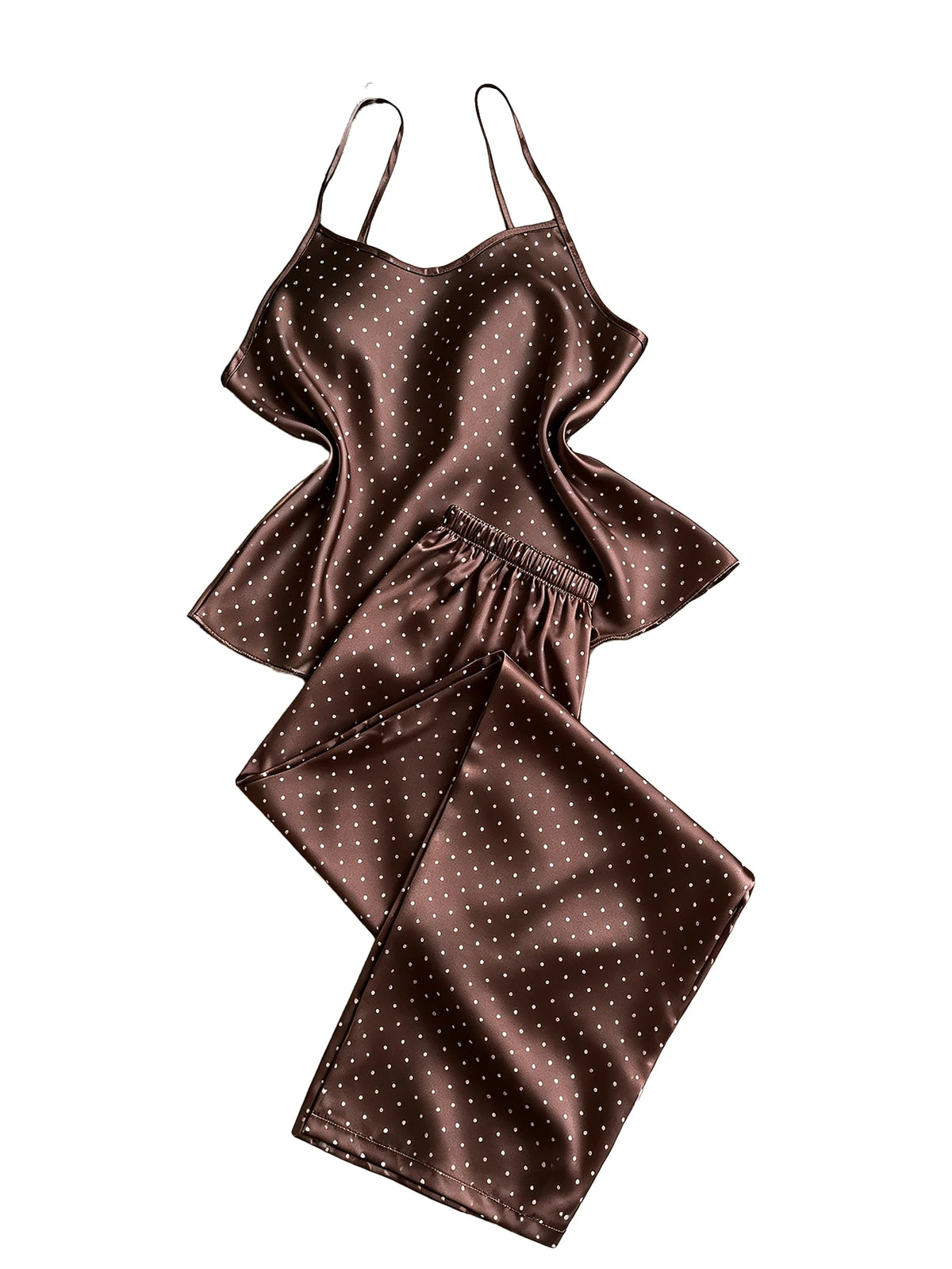 Autumn Women Satin Sleepwear Set Retro Polka Dot Round Neck Top and Pants Elegant Comfortable Pajamas for Home
